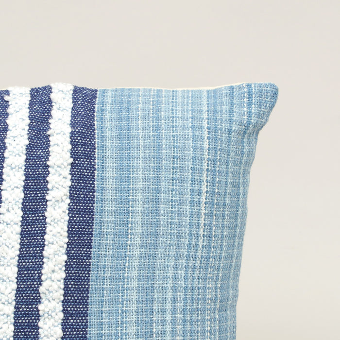 Blue Striped Boho Cotton Cushion in blue and white stripe