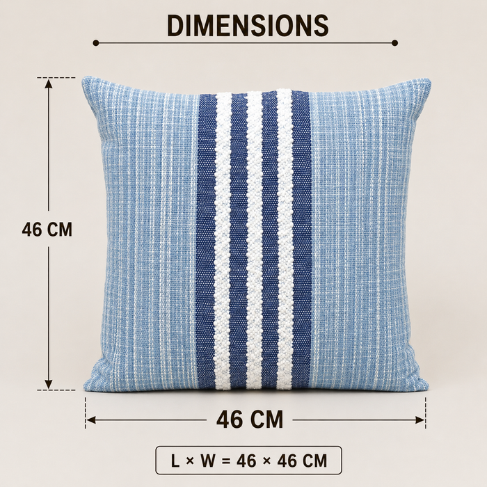 Blue Striped Boho Cotton Cushion in blue and white stripe