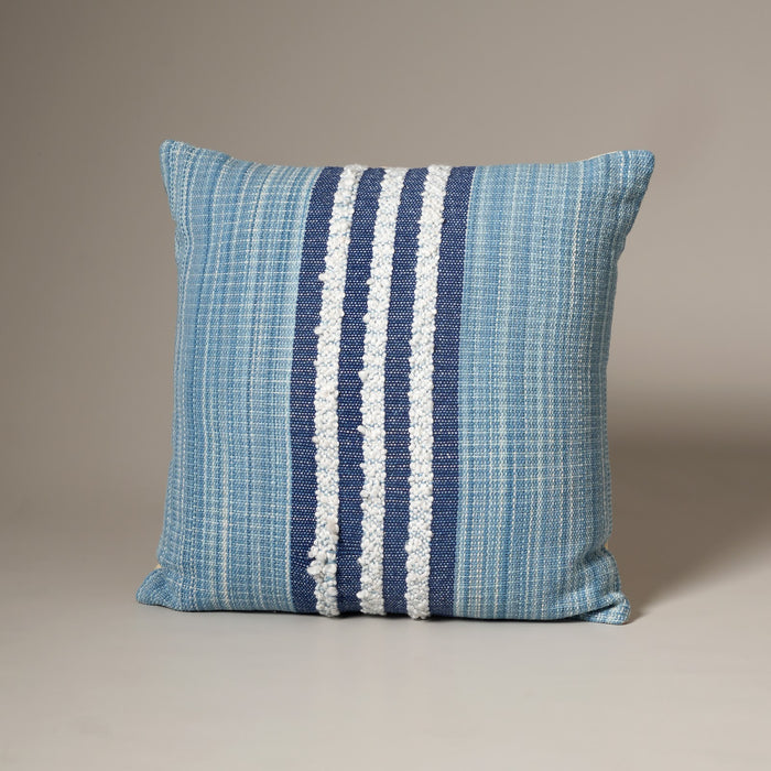 Blue Striped Boho Cotton Cushion in blue and white stripe