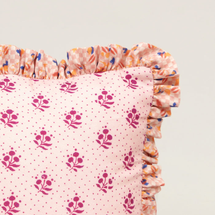 Blush Berry Ruffle Cotton Cushion in pink
