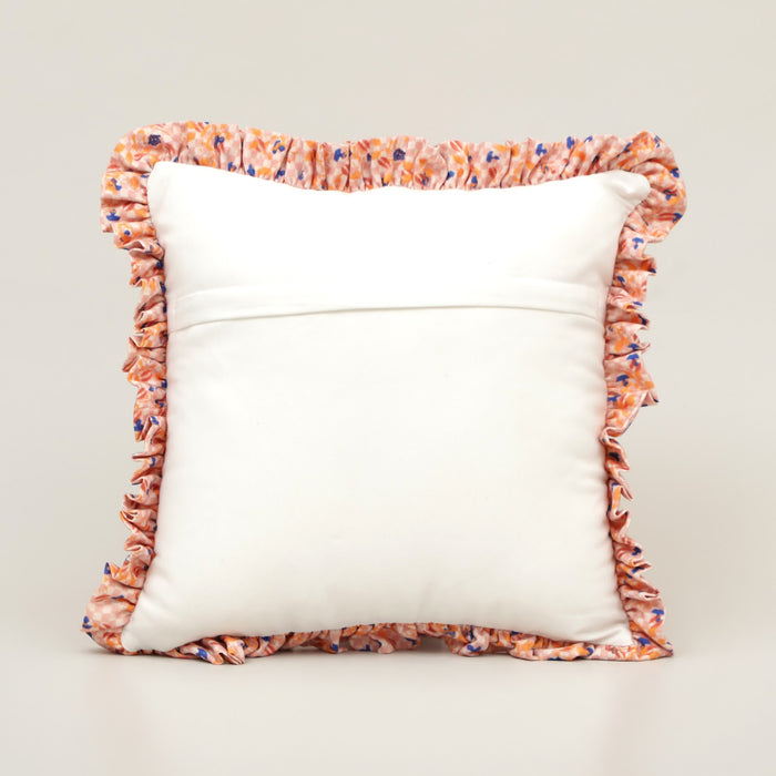 Blush Berry Ruffle Cotton Cushion in pink