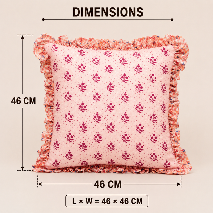 Blush Berry Ruffle Cotton Cushion in pink