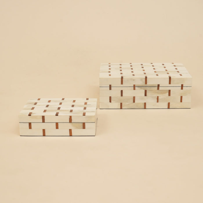 Brick Pattern Inlay Box Set of 2 handcrafted in India