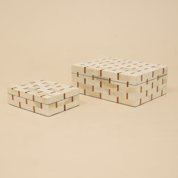 Brick Pattern Inlay Box Set of 2 handcrafted in India