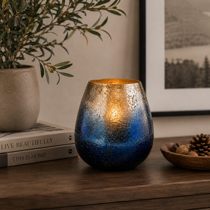 Expobazaar Glass Candle Holder, Blue