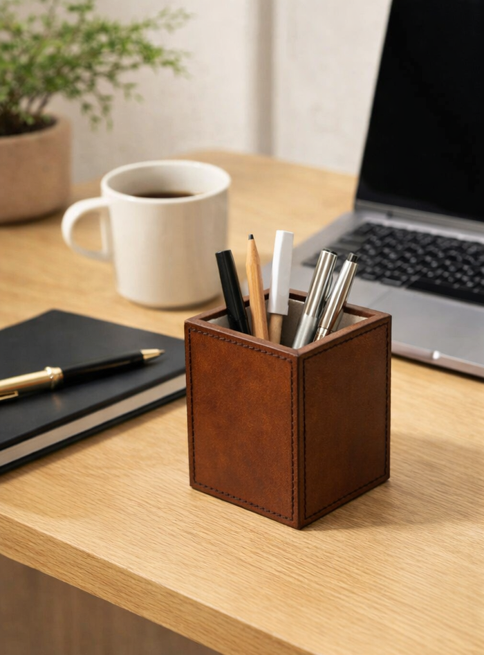 Expobazaar Leather Pen Cup Organizer