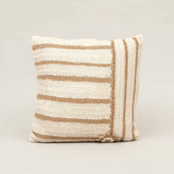 Meadow Stripe Cotton Cushion in beige and brown