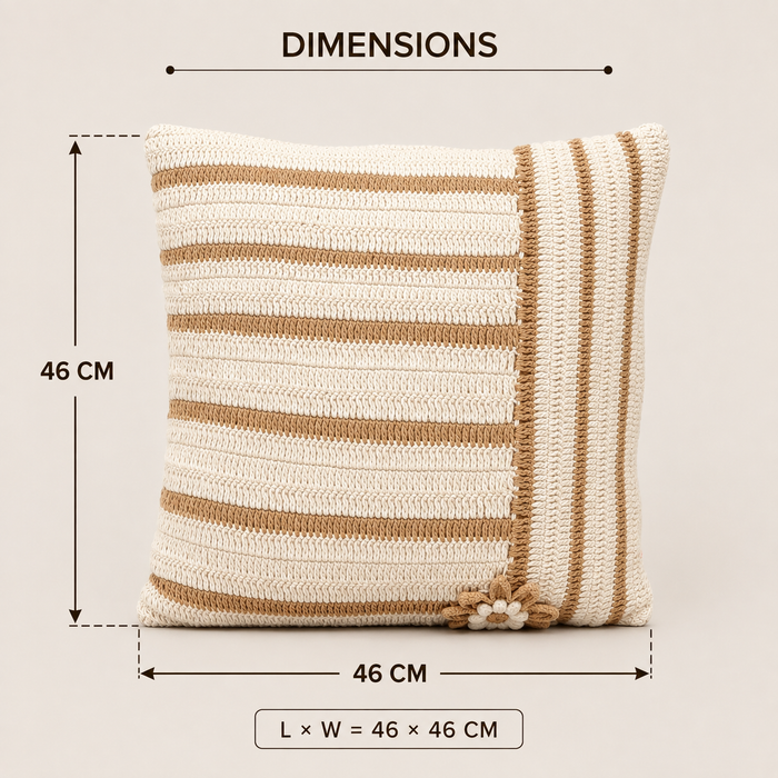 Meadow Stripe Cotton Cushion in beige and brown