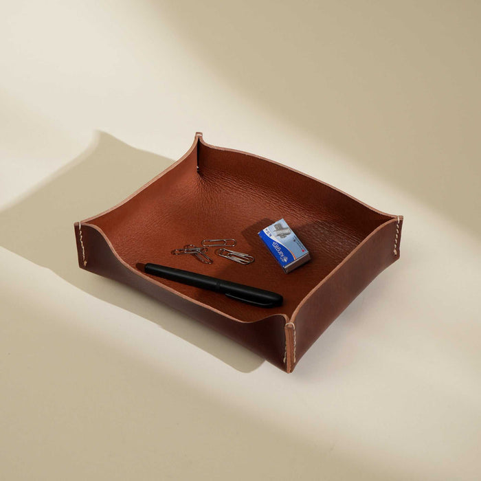 Expobazaar Obsidian Brown Genuine Leather Desk Tray