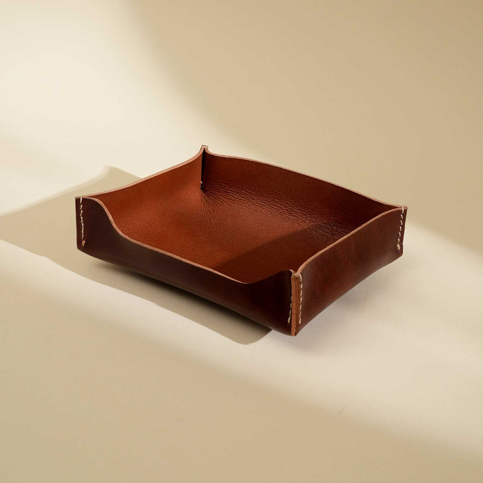 Expobazaar Obsidian Brown Genuine Leather Desk Tray