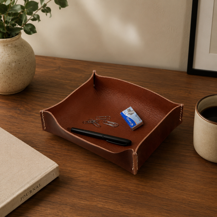 Expobazaar Obsidian Brown Genuine Leather Desk Tray