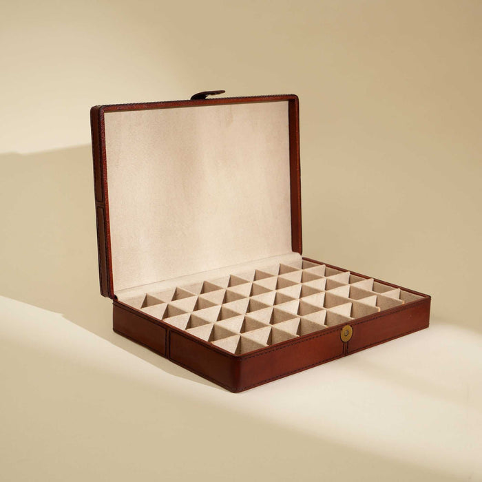 Expobazaar Premium Tan Leather Cufflink Organizer with Elegant Design