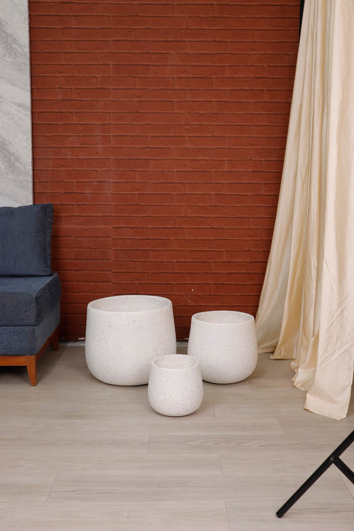 Expobazaar Ribbed Grey Cylindrical Stone‑Finish Large Planter