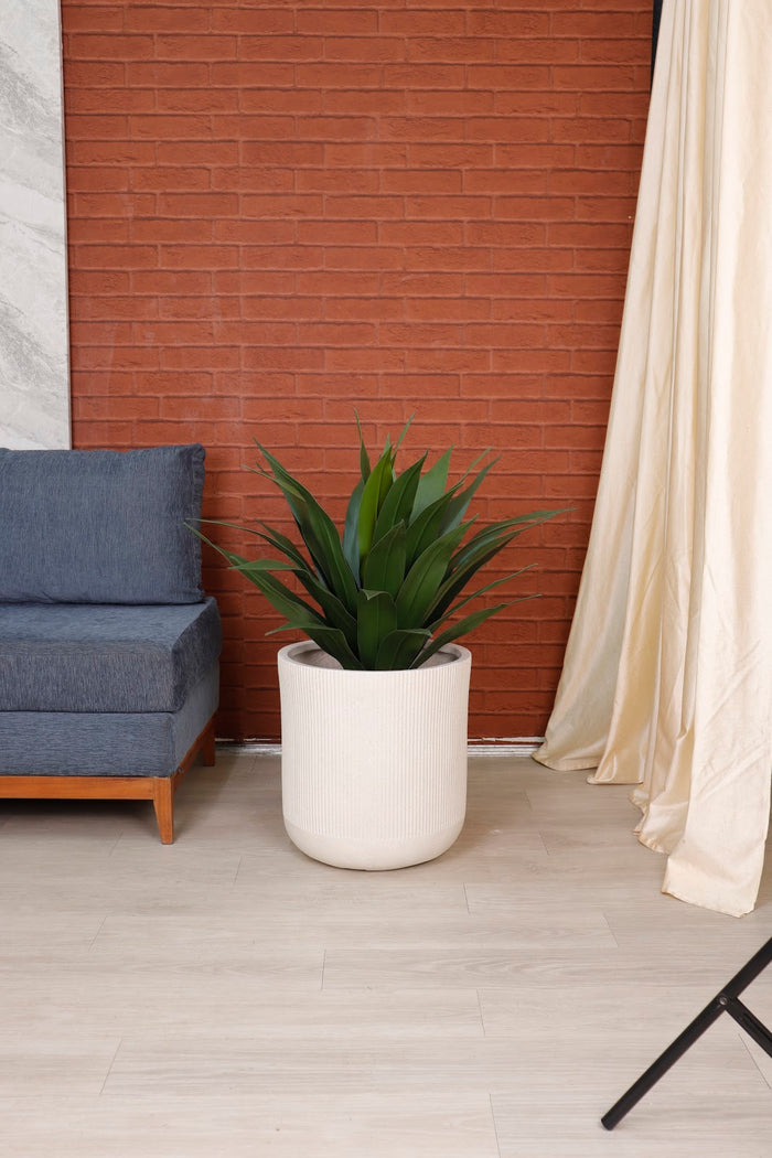 Expobazaar Ribbed Grey Cylindrical Stone‑Finish Large Planter