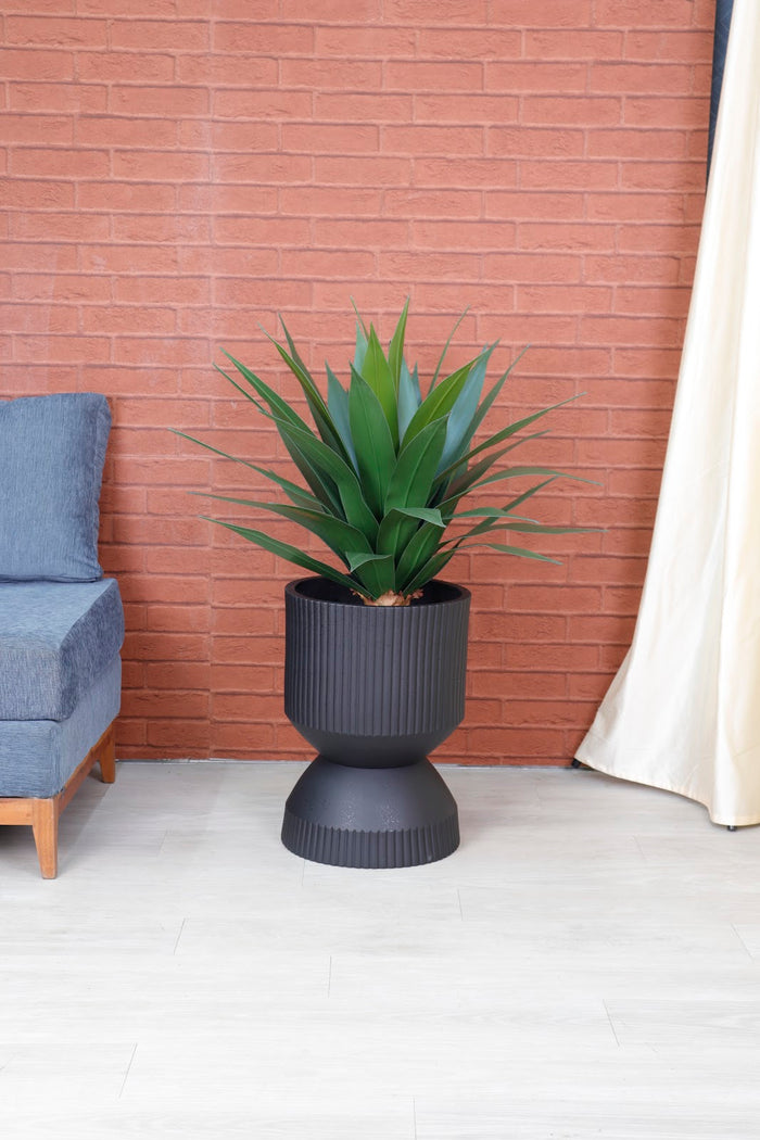 Expobazaar Ribbed Grey Hourglass Large Planter