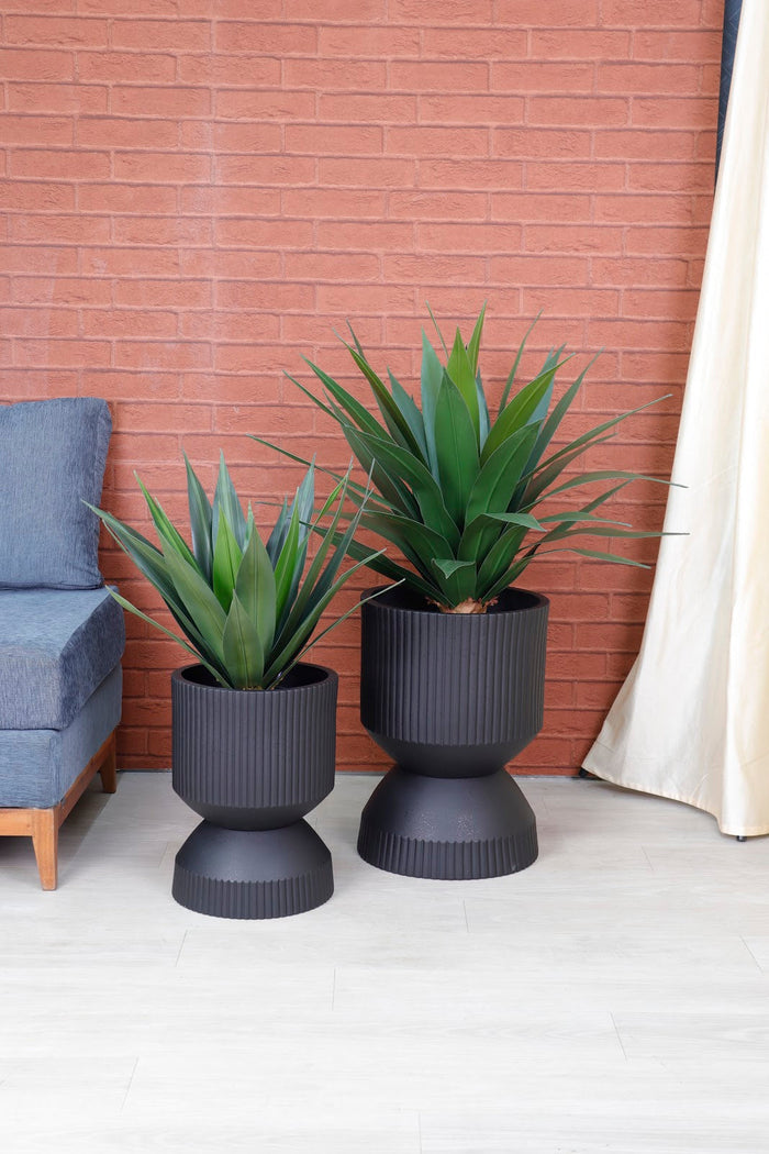 Expobazaar Ribbed Grey Hourglass Large Planter
