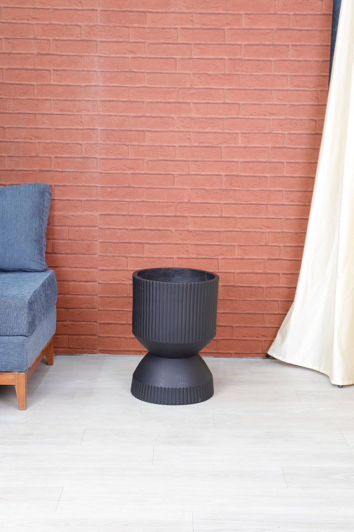 Expobazaar Ribbed Grey Hourglass Large Planter