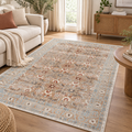 Expobazaar Washable Beige Blue Persian Floral Rug | Rug in a Box