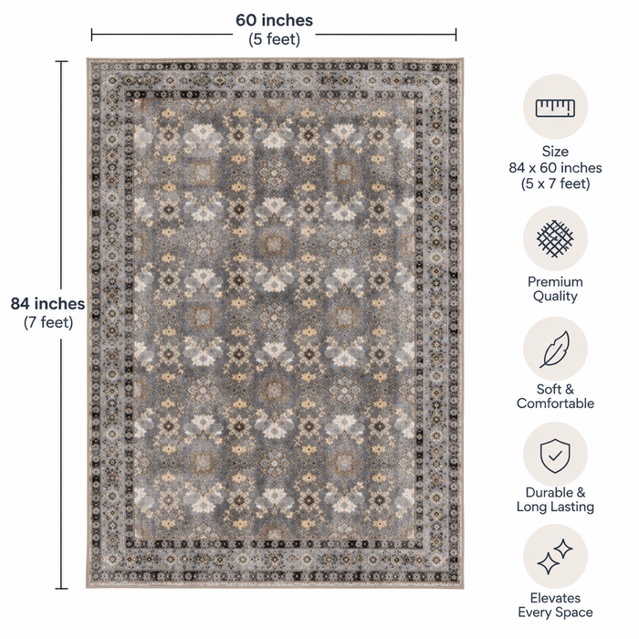 Expobazaar Washable Grey Taupe Persian Floral Rug | Rug in a Box