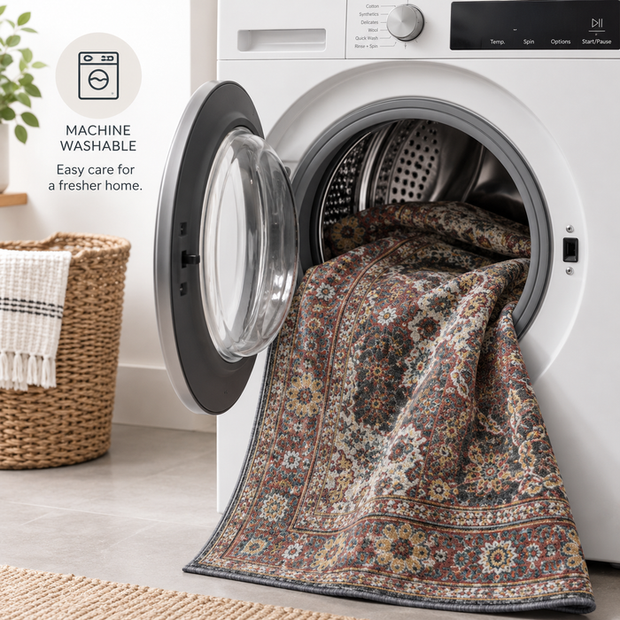Expobazaar Washable Vintage Charcoal Persian Floral | Rug in a Box