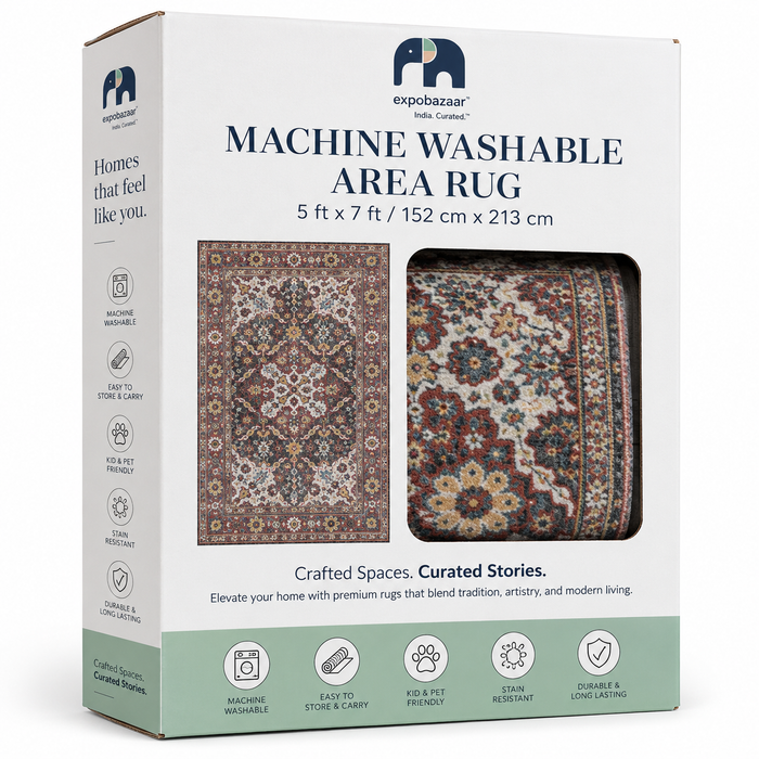 Expobazaar Washable Vintage Charcoal Persian Floral | Rug in a Box