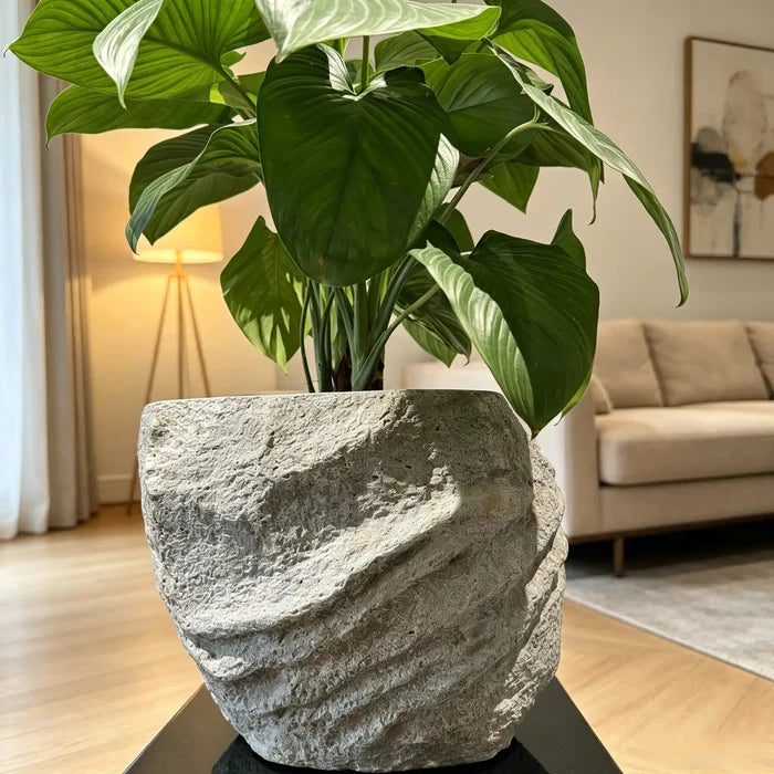 Faux Stone Planter Angular Polygonal Garden Pot with Natural Stone Texture - JART TEAM