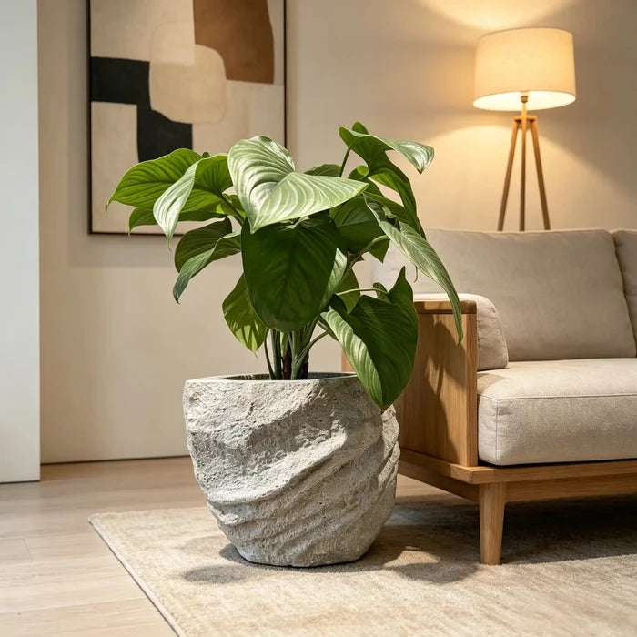 Faux Stone Planter Angular Polygonal Garden Pot with Natural Stone Texture - JART TEAM