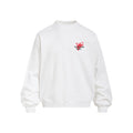 White oversized crewneck sweatshirt with small Fearless Soul logo on the chest