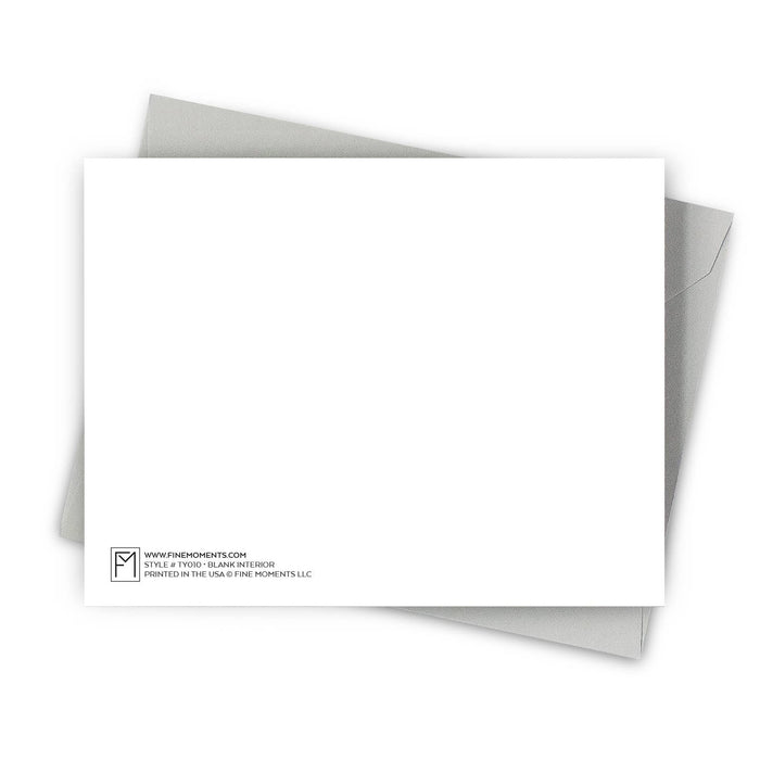 Blank interior thank you card with gray envelope on white background by Fine Moments