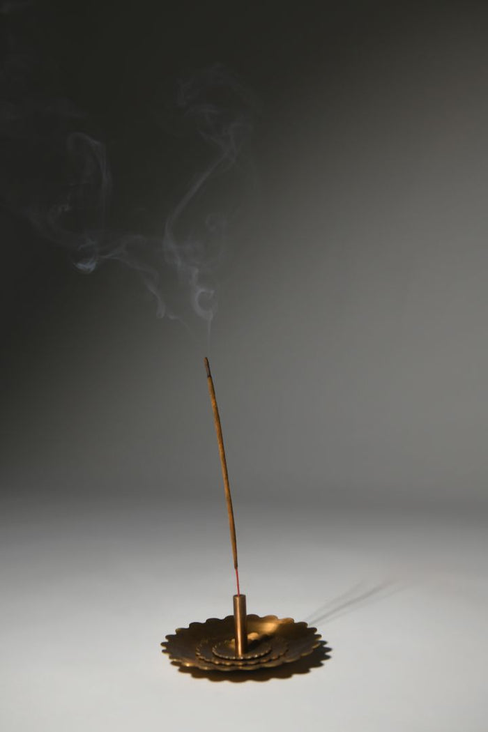Floral Burnished Brass Incense Stick Holder