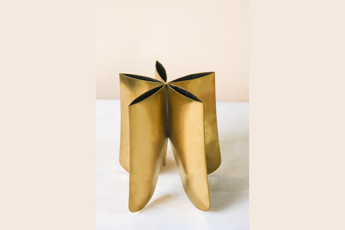 Flower Petal Burnished Brass Sculptural Vase
