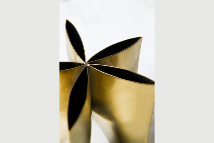 Flower Petal Burnished Brass Sculptural Vase