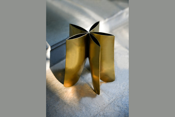 Flower Petal Burnished Brass Sculptural Vase