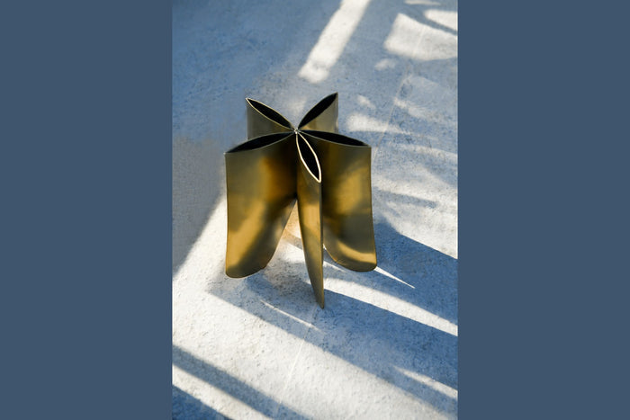 Flower Petal Burnished Brass Sculptural Vase