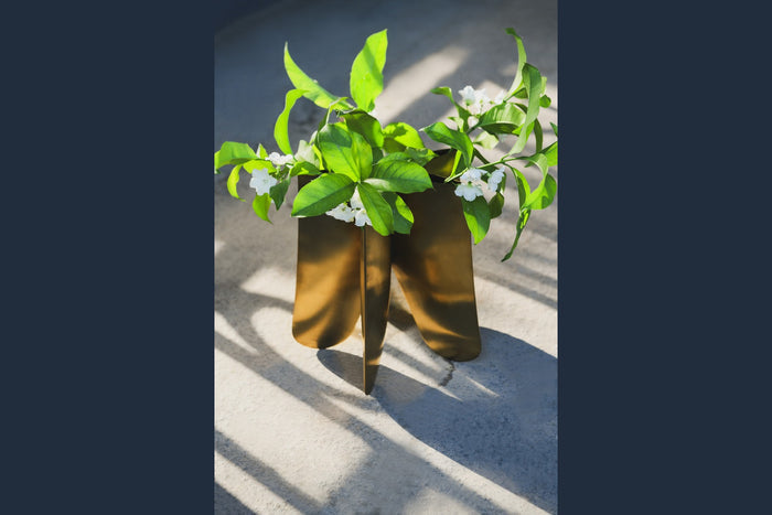 Flower Petal Burnished Brass Sculptural Vase