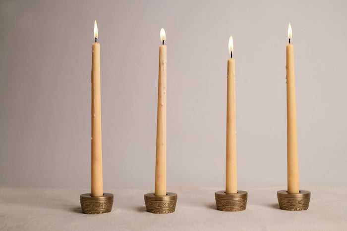 Foliage Repoussé Antique Brass Taper Candle Holders – Set of 2