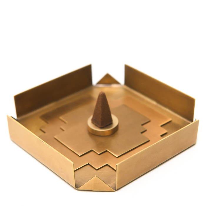 Geometric Burnished Brass Incense Cone Holder