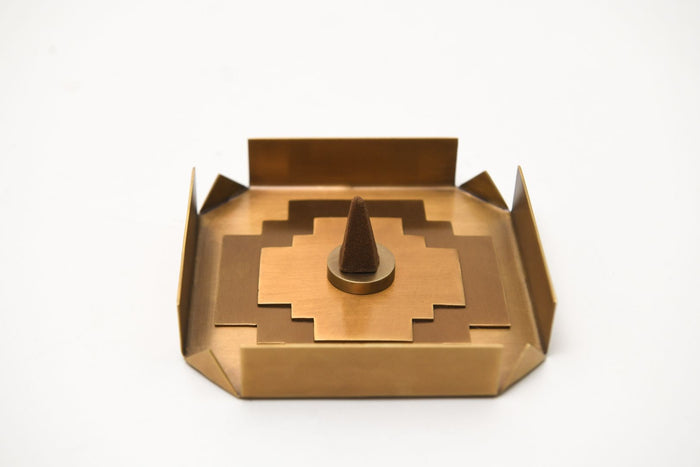 Geometric Burnished Brass Incense Cone Holder