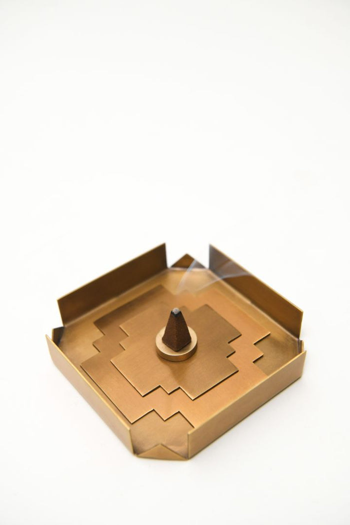 Geometric Burnished Brass Incense Cone Holder