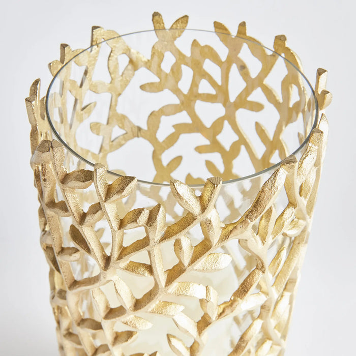 Celine Gold Vine Hurricane - 13" Aluminum & Glass Candle Holder Napa Home & Garden