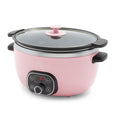 Pink slow cooker with digital control panel on a white background