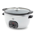 White slow cooker with digital display on a white background
