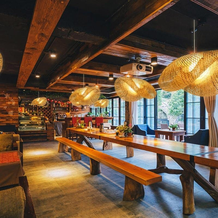 Hand-Woven Bamboo Wave LED Pendant Light 3000K 2800LM Modern Farmhouse 5 Sizes Indoor | NordaLight