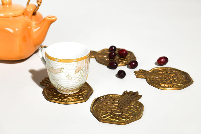 Handcrafted Brass Coasters (Set of 4) - Luxury Drink Coasters for Table