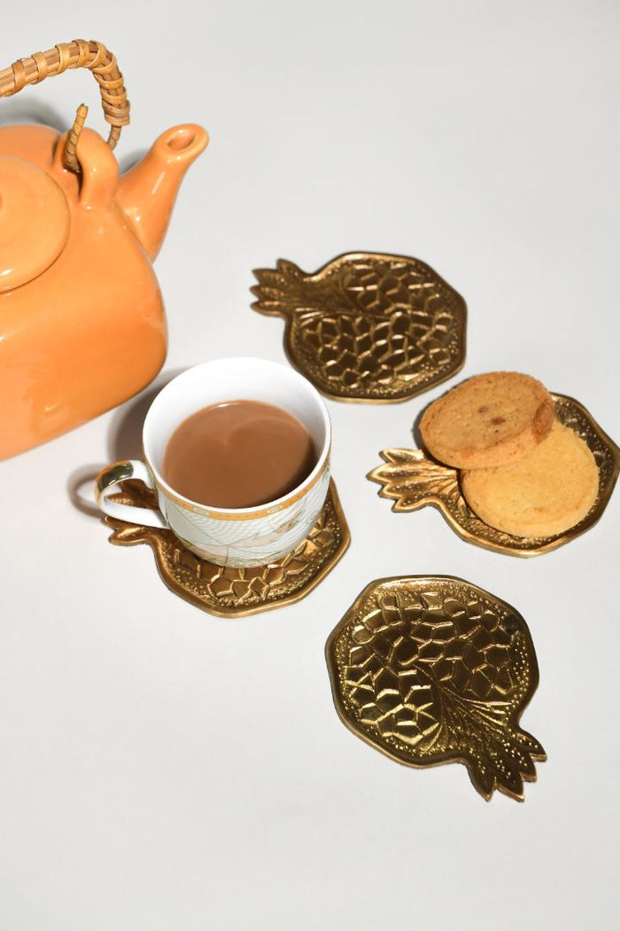 Handcrafted Brass Coasters (Set of 4) - Luxury Drink Coasters for Table