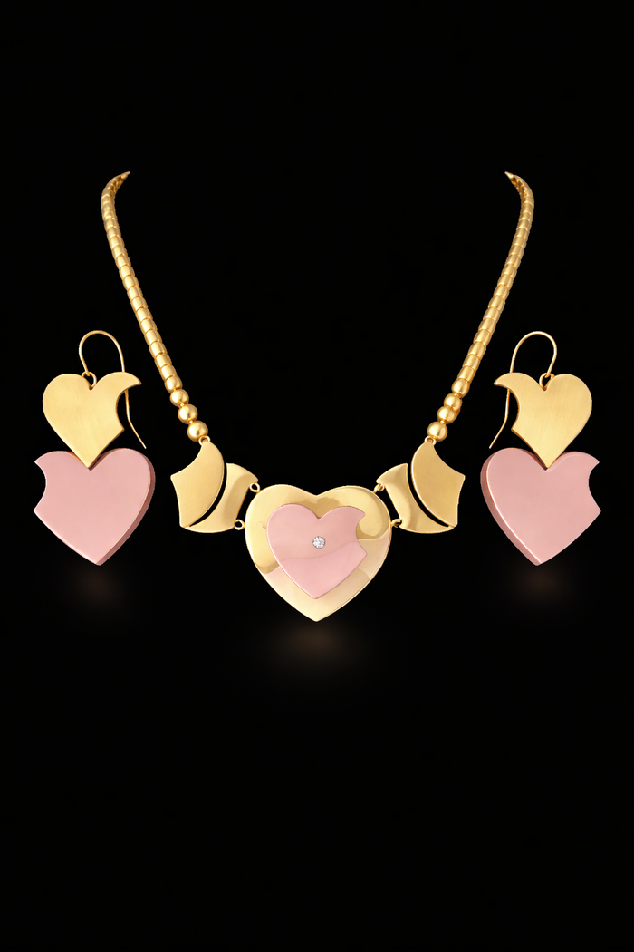 Handcrafted Love Fiesta Brass Necklace with Earrings