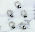 Heart With Butterfly Charm Bezels With Black Enamel