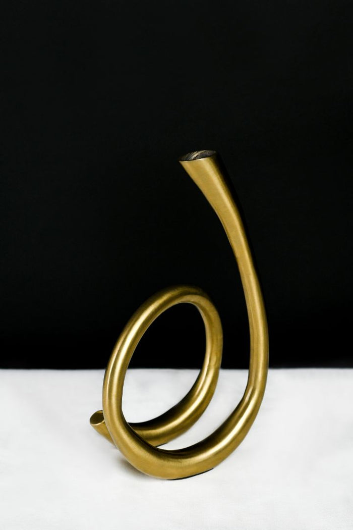 Helix Spiral Base Burnished Brass Taper Candle Holder