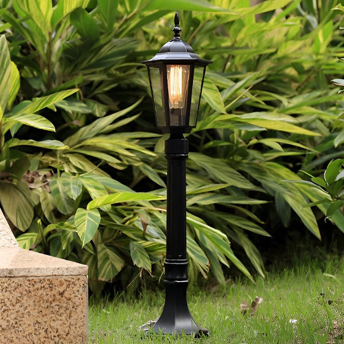 Hexagon Outdoor Path Light Black Die-Cast Aluminum High Transparency Glass E27 31 Inch Traditional | NordaLight