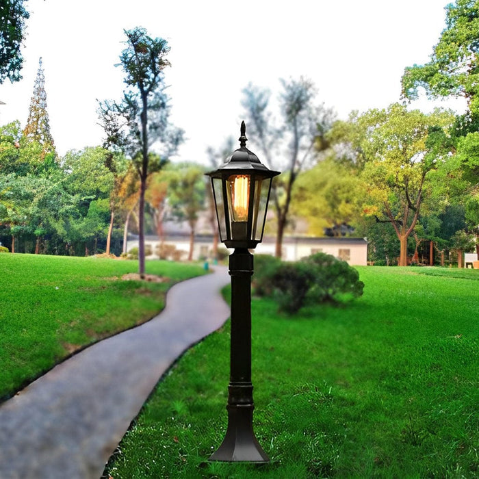 Hexagon Outdoor Path Light Black Die-Cast Aluminum High Transparency Glass E27 31 Inch Traditional | NordaLight